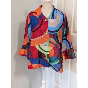 Ali Miles Women's PXL Multi Abstract Wire Collar Button Front Tunic Art To Wear